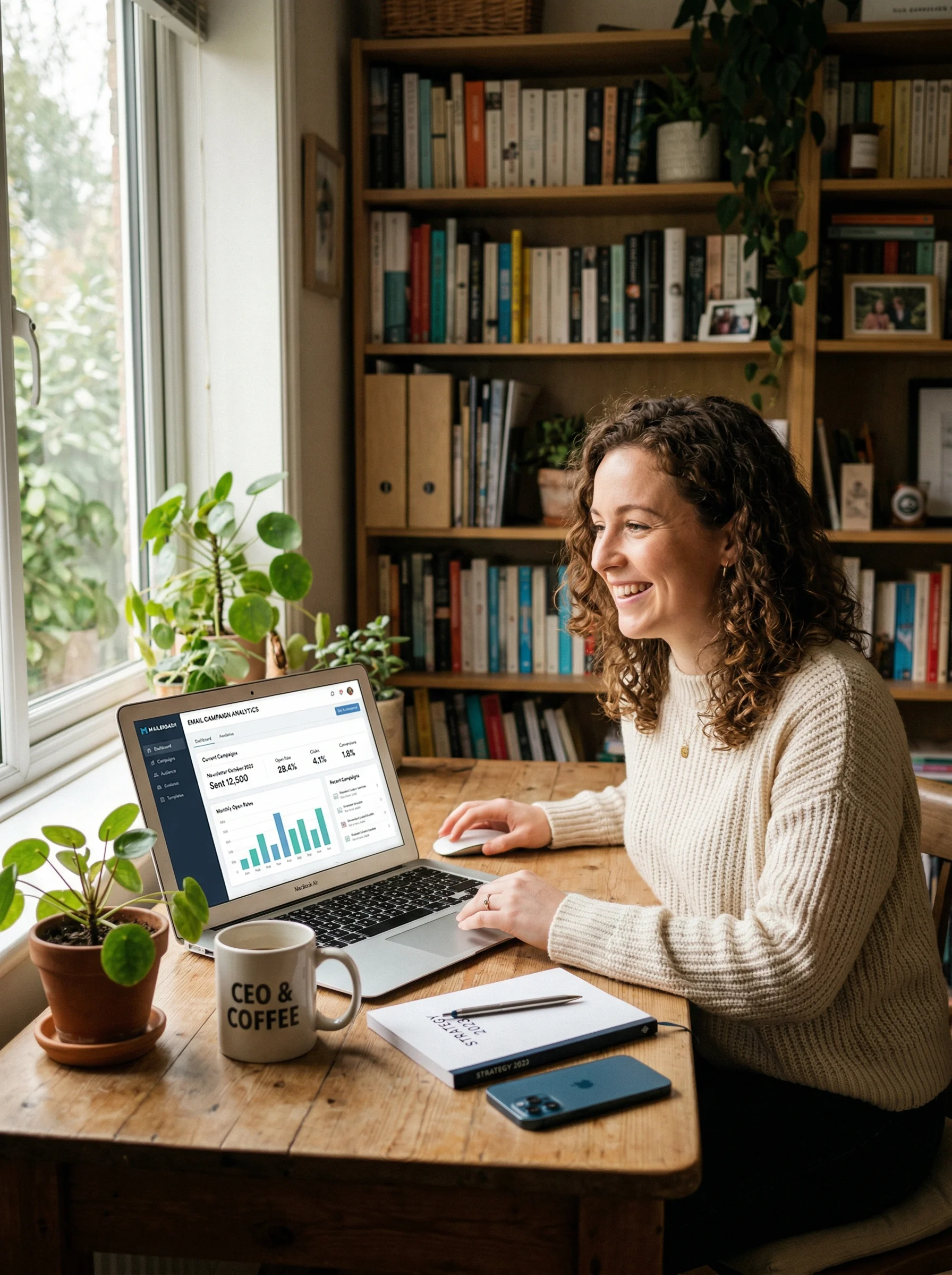 Entrepreneur managing email campaigns