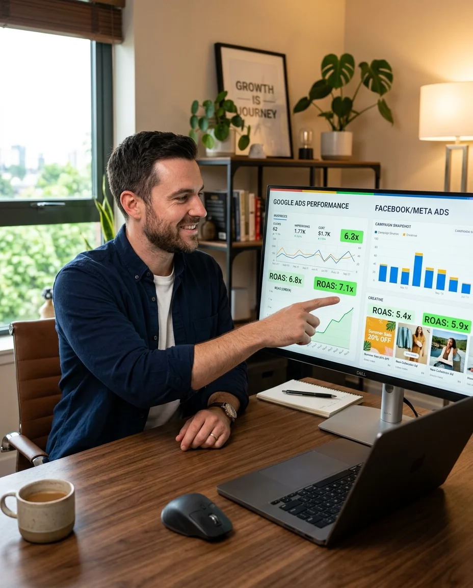 Marketer managing ad campaigns