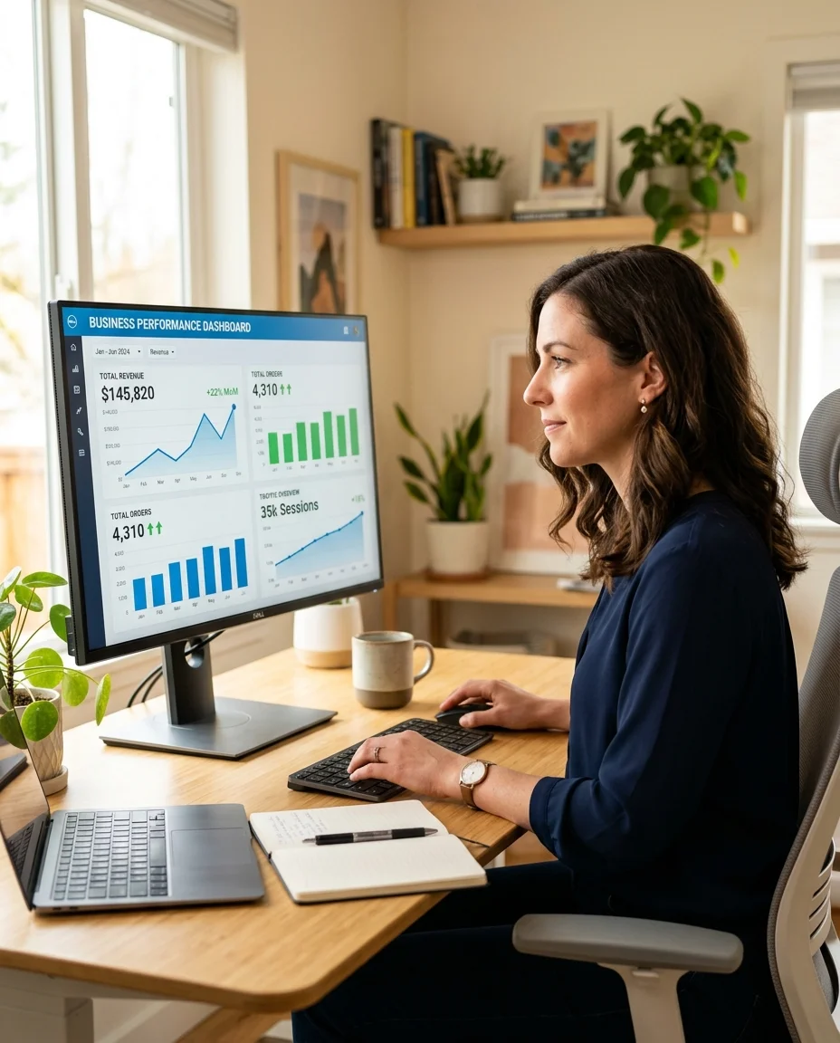 Entrepreneur analyzing store reports