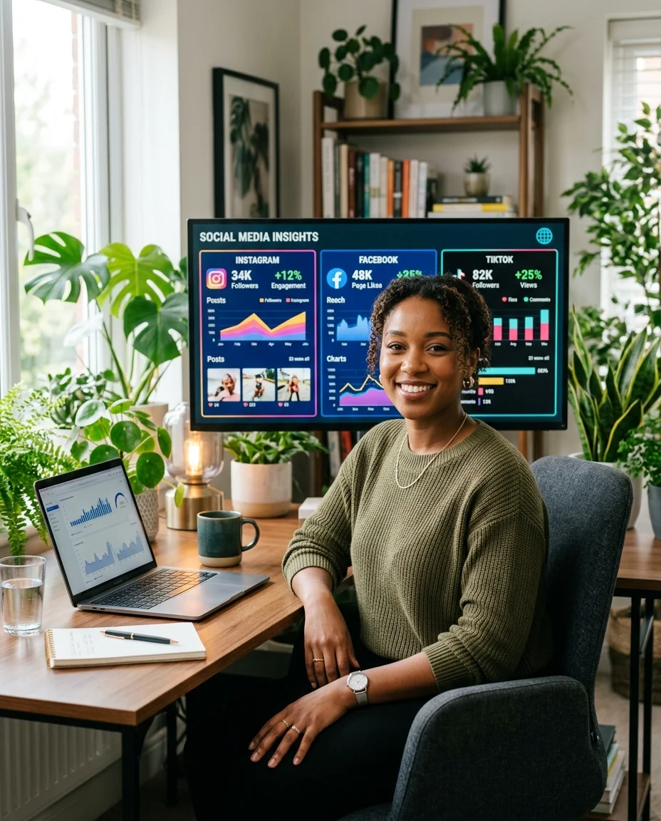 Entrepreneur reviewing social media analytics